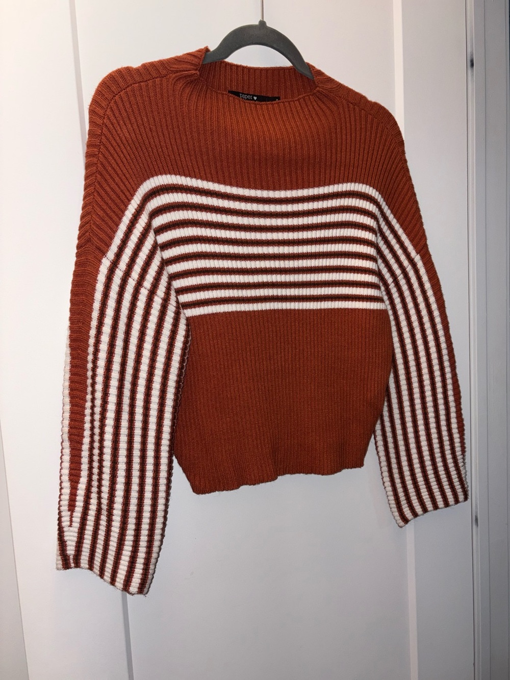 Topshop Rust & White Striped Crewneck Sweater